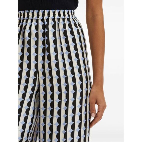 Oscar de la Renta  Wide Leg Allover Mini Geo Silk Twill Pants in Black & Blue 10 - Picture 2 of 6